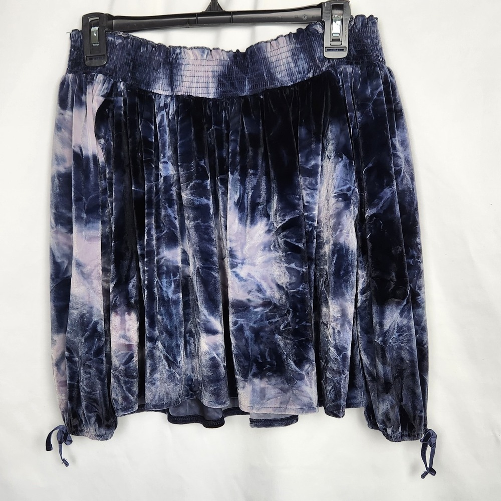 American Eagle‎ Womens Top Crushed Velvet Blue White Off The Shoulder Size XS
